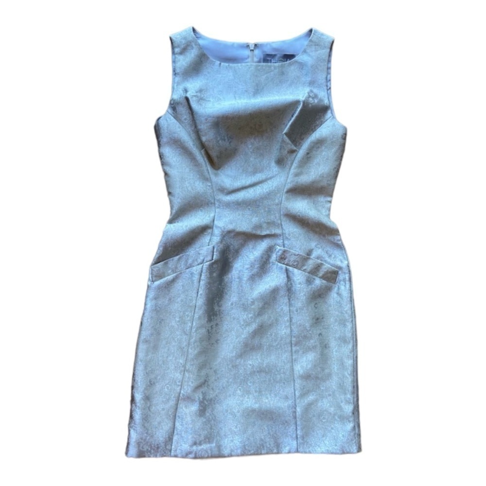 Theia Silver Brocade Shift Dress